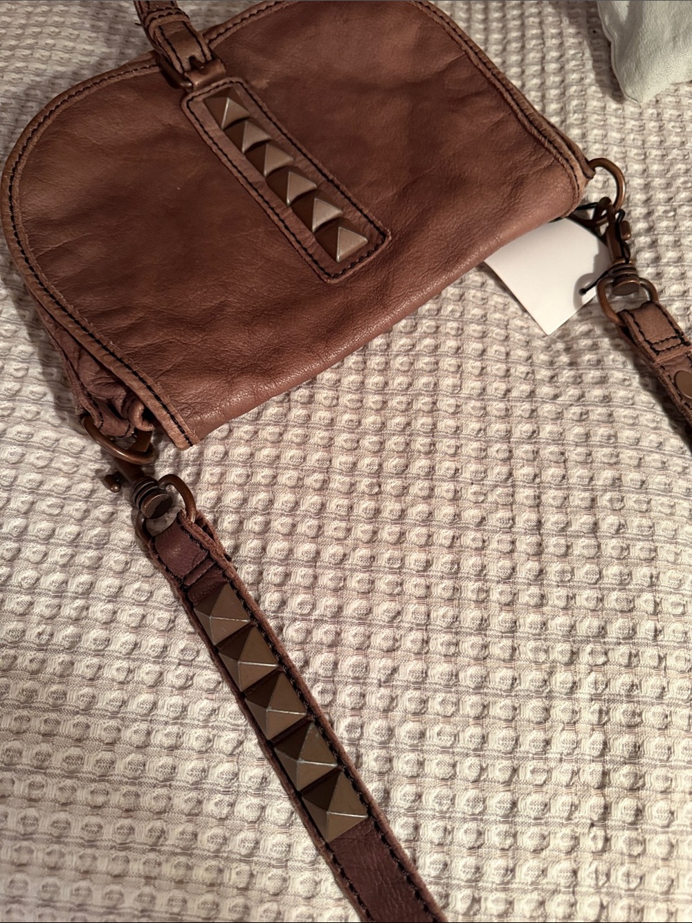 Liebeskind Taupe Brown Leather Crossbody with Pyramid Studs. NWT. - Picture 8 of 8